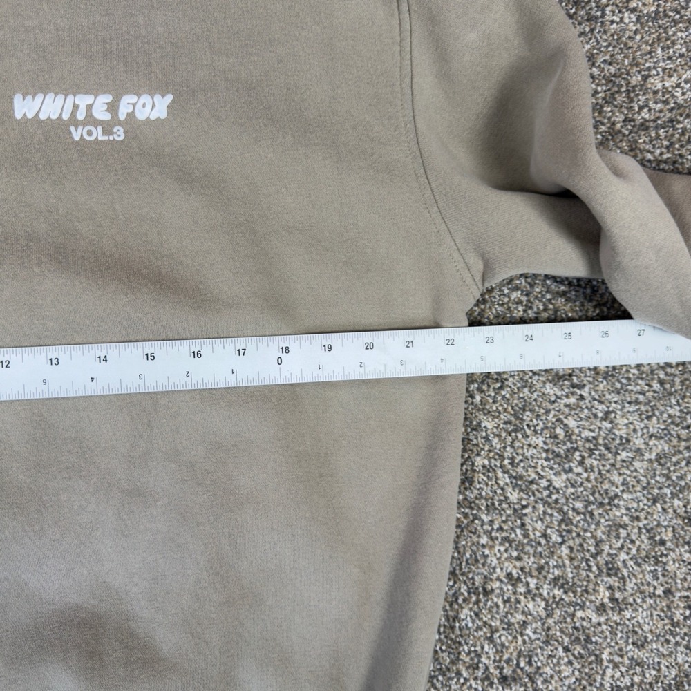 White Fox Vol 3 Oversized Hoodie Taupe Tan Fleece Sweatshirt XS/S Logo Graphic - Picture 8 of 10